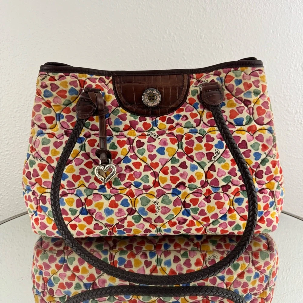BRIGHTON Multicolor Rainbow Heart To Heart Fabric Quilted Shoulder Bag Purse